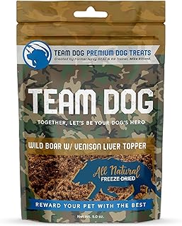 Team Dog Freeze Dried Raw Dog Food Topper | Wild Boar & Venison Liver Dog Food Seasoning | Wet & Dry Dog Food Toppers for Picky Eaters | 5 Oz