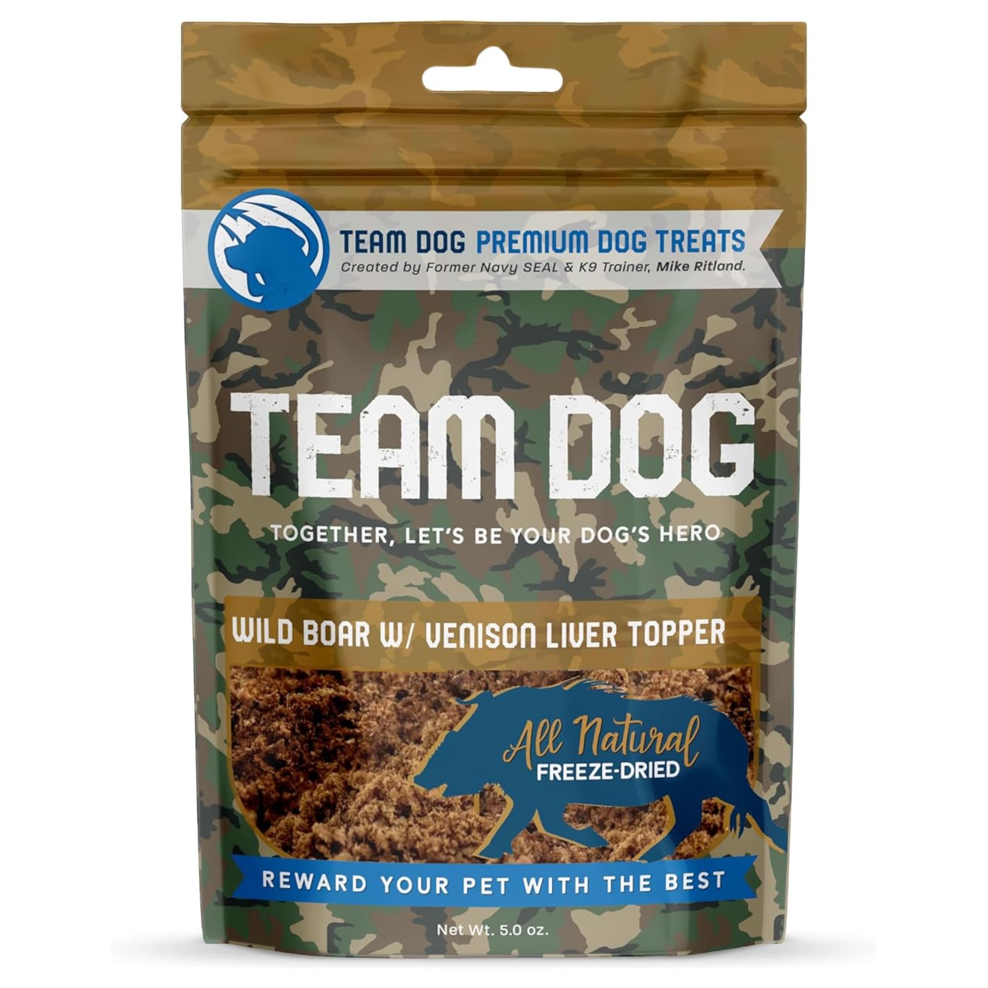 Team Dog Freeze Dried Raw Dog Food Topper | Wild Boar & Venison Liver Dog Food Seasoning | Wet & Dry Dog Food Toppers for Picky Eaters | 5 Oz