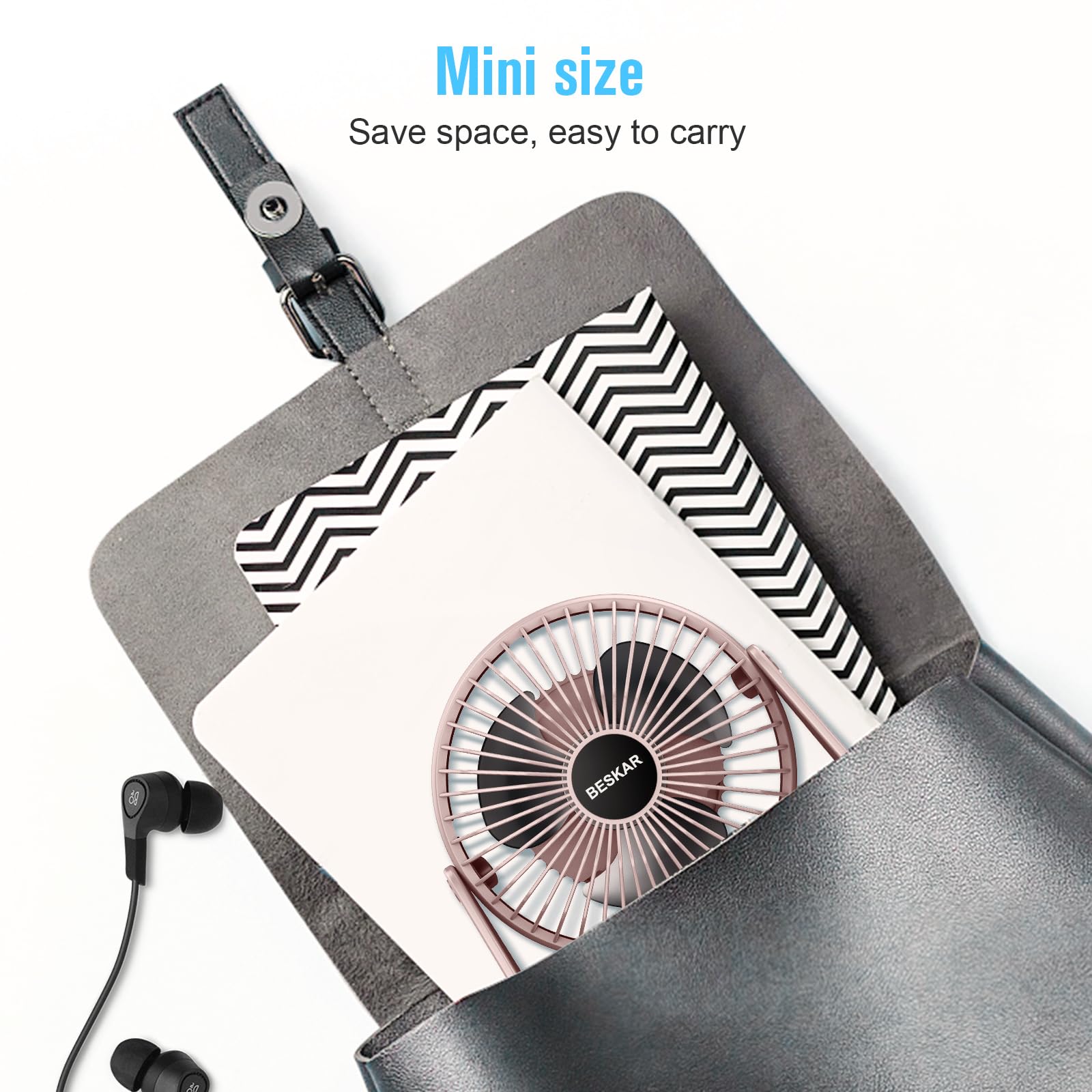 Ventilador de escritorio pequeño USB, ventiladores portátiles con 3 velocidades de flujo de aire fuerte, funcionamiento silencioso y rotación de 360°, ventilador de mesa personal para el hogar, 7