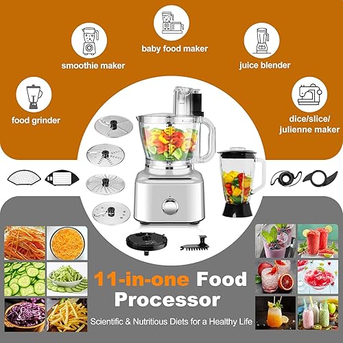 Miniatura 5 de Homtone Procesador de alimentos de 16 tazas, licuadora de aluminio fundido a presión y procesador de alimentos, 5 modos preestablecidos para