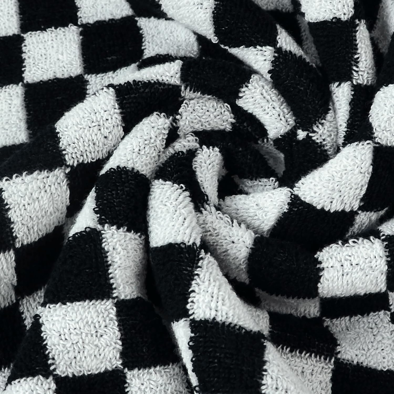 Jacquotha and White Hand Towels 4 Pack, Cotton Decorative Bathroom Hand Towels & Checkered Kitchen Decor, 13" x 29": Black