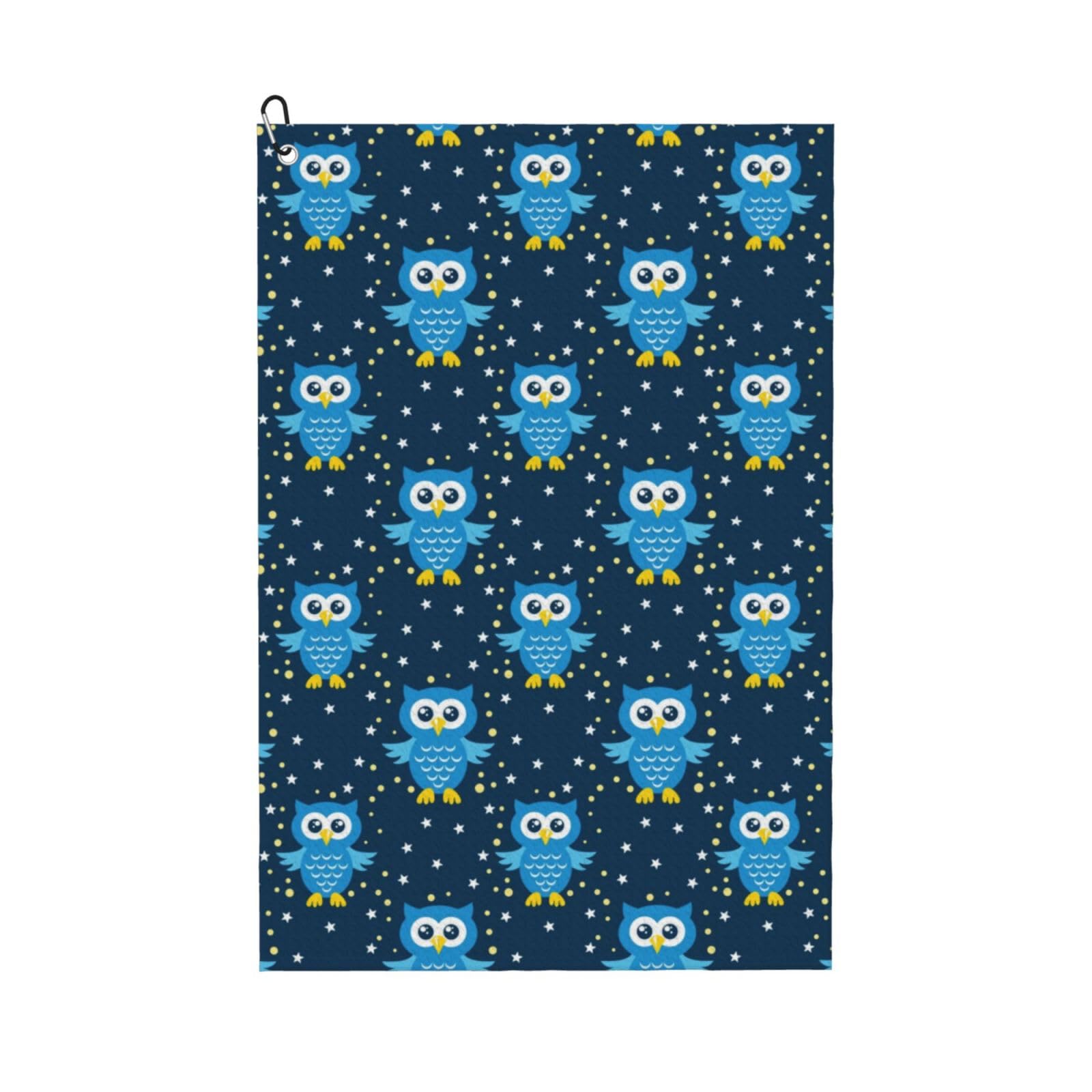 AOOEDM Blue Owl Print Golf Towel with Carabiner Clip Absorbent Microfiber Golf Towel for Cleaning Golf Ball Club Putter Iron for Golf Bag Trolly Belt Loop 16" X 24"