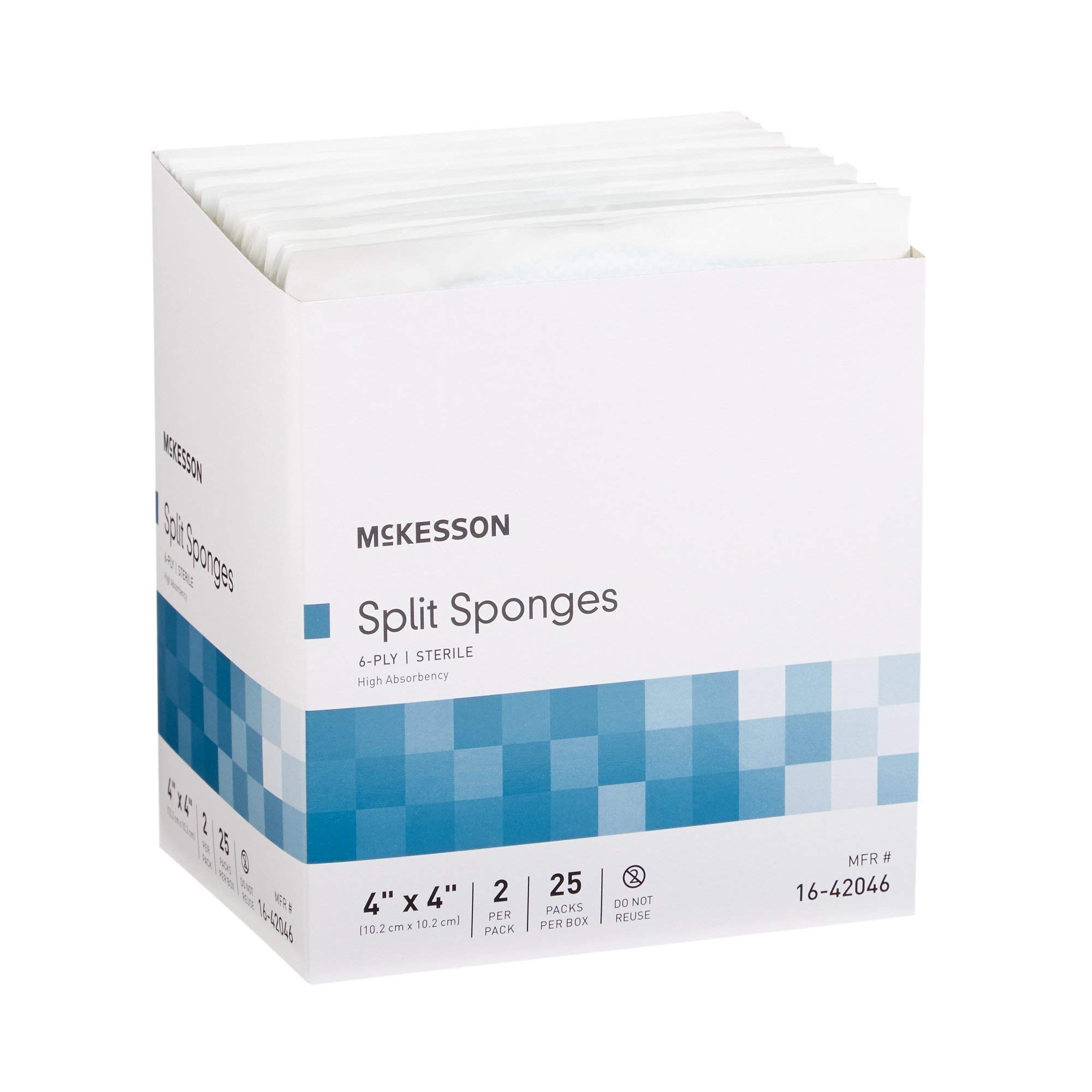 McKesson Split Sponges High Absorbency, 6Ply Sterile, I.V. and Tracheostomy Dressings