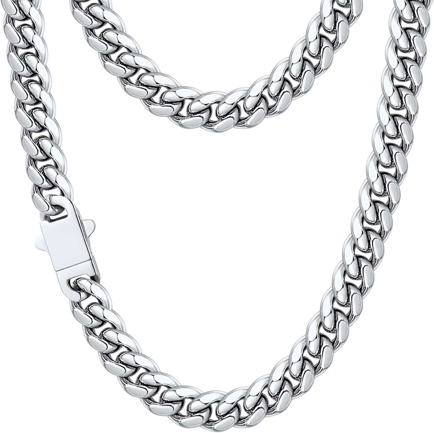 Jewlpire 5mm 6mm 8mm Silver/18K Gold Plated Cuban Link Chain Necklace for Men Boys, Stainless Steel Chains Necklace with Push-lock Clasp, Mens Necklace with Gift Box 18 20 22 24 26 Inch