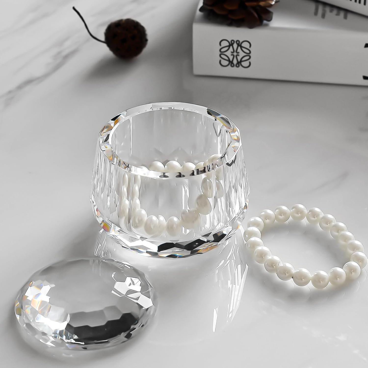 Crystal Candy Dish, Nut Bowl with Lid 3.5" x 3.1" Decorative Crystal Bowl&Jar for Home Wedding Table, Comes With Gift Box