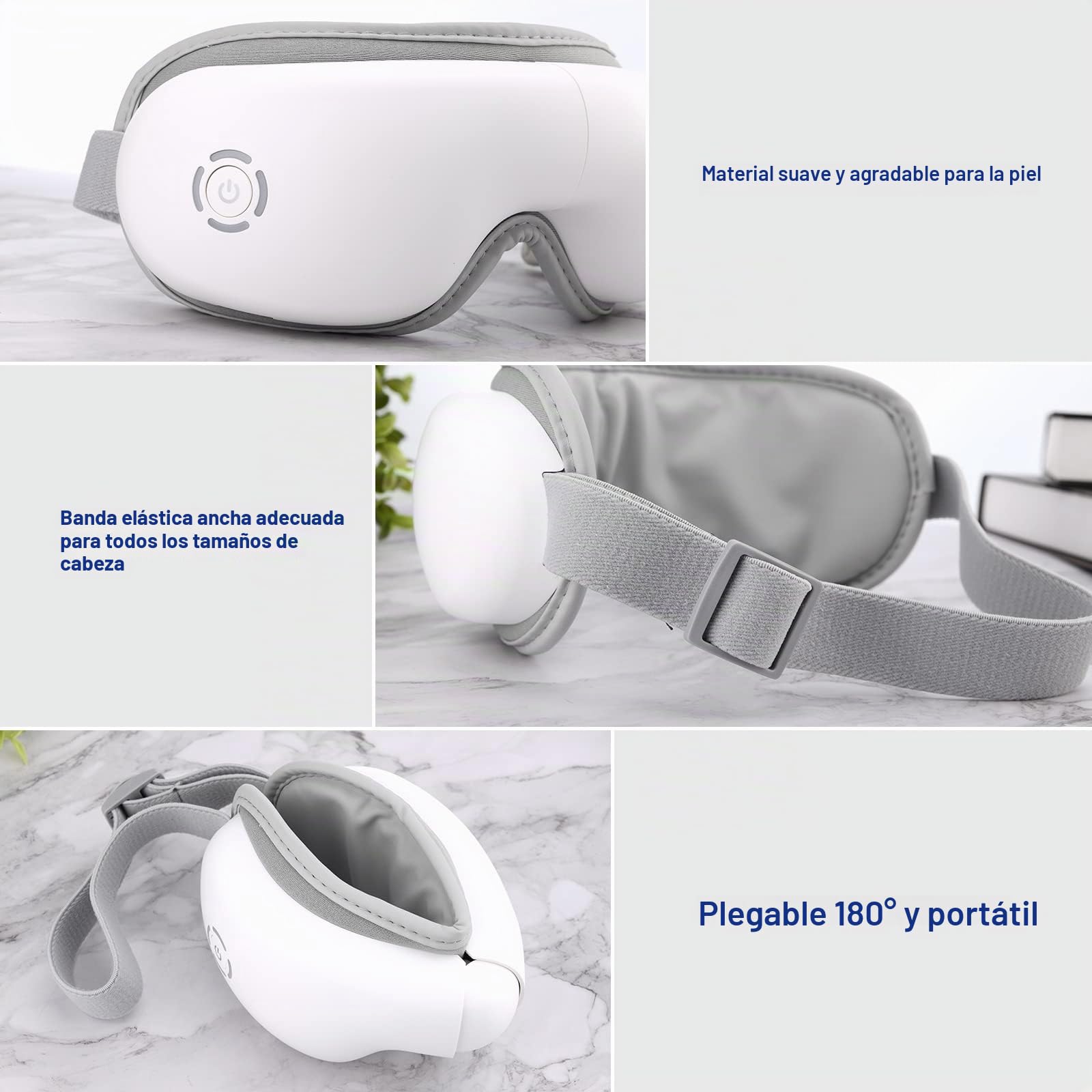 Mafiti Masajeador de ojos con calor, compresión de aire mejorada con música Bluetooth recargable terapia ocular masajeador para aliviar la tensión ocular, ojeras, ojos secos, mejorar el sueño (Blanco)
