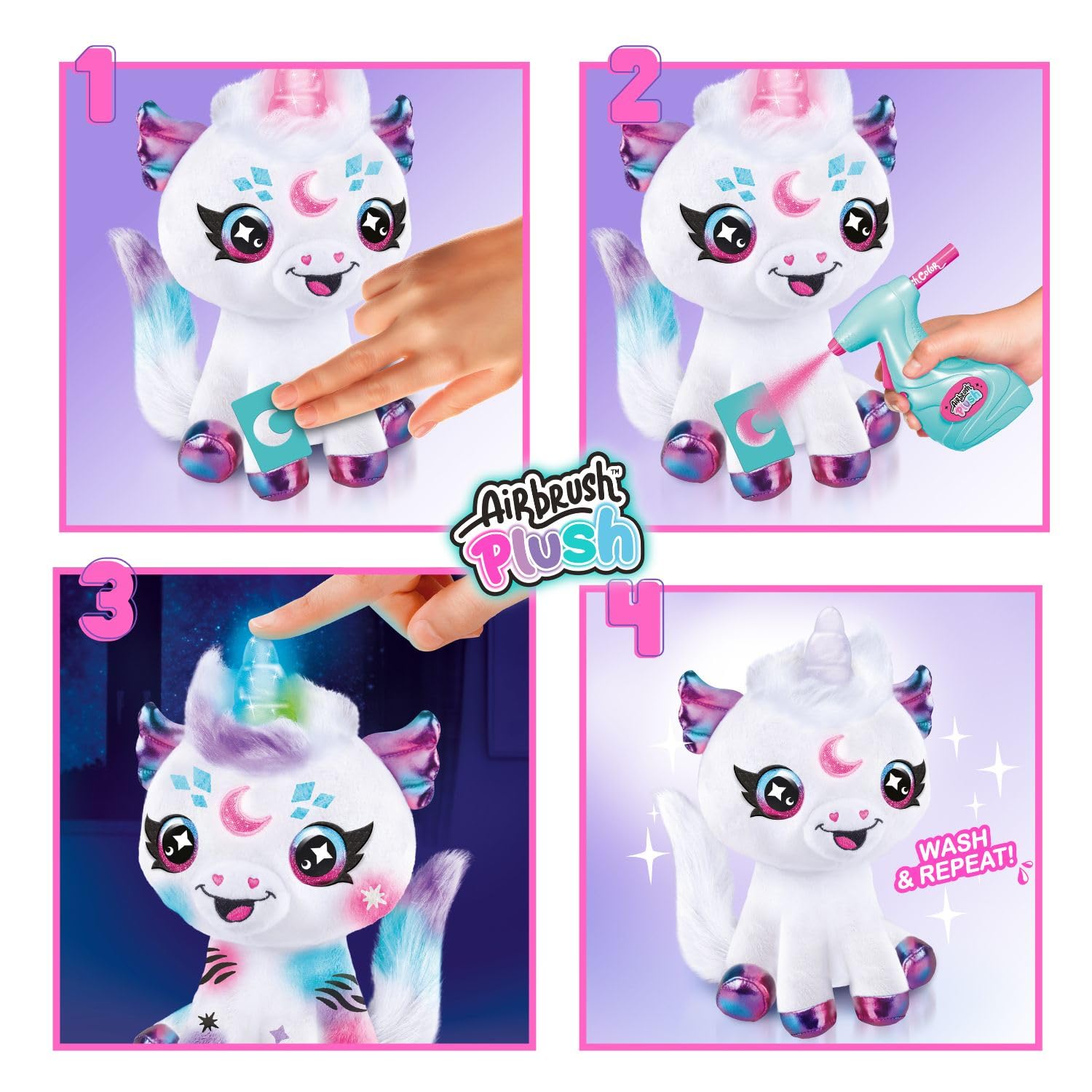 Canal Toys, Airbrush Plush, Light Up Cosmic Unicorn, Personalise & Decorate, Battery-Powered, 4 Chalk Pens & 100+ Stencils - Image 4