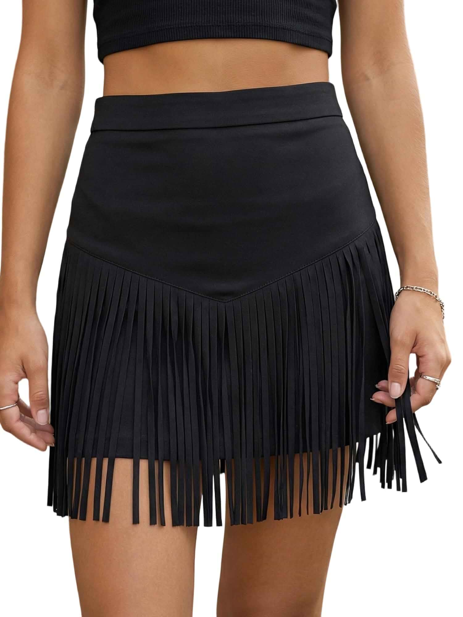 Womens Western Cowgirl Fringe Mini Skirt Vintage Cowgirl Cowboy Outfits High Waisted A Line Faux Suede Party Skirts