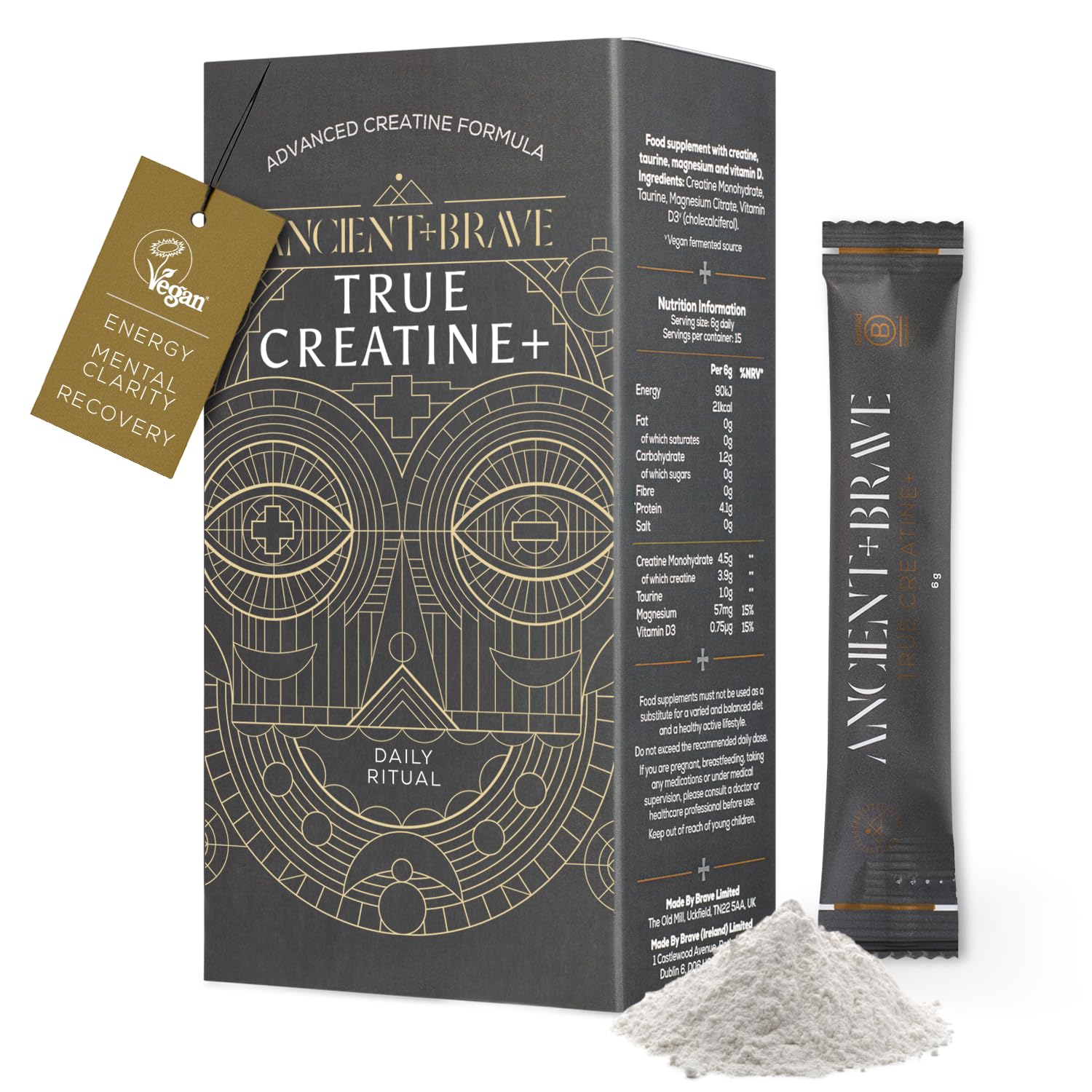 Ancient + Brave - Creatine+ 90g x15 Sachets - Premium Creatine Monohydrate Powder - 100% Micronized for Women - High Performance, Strength Building - Muscle Recovery, Cognition, Wellness