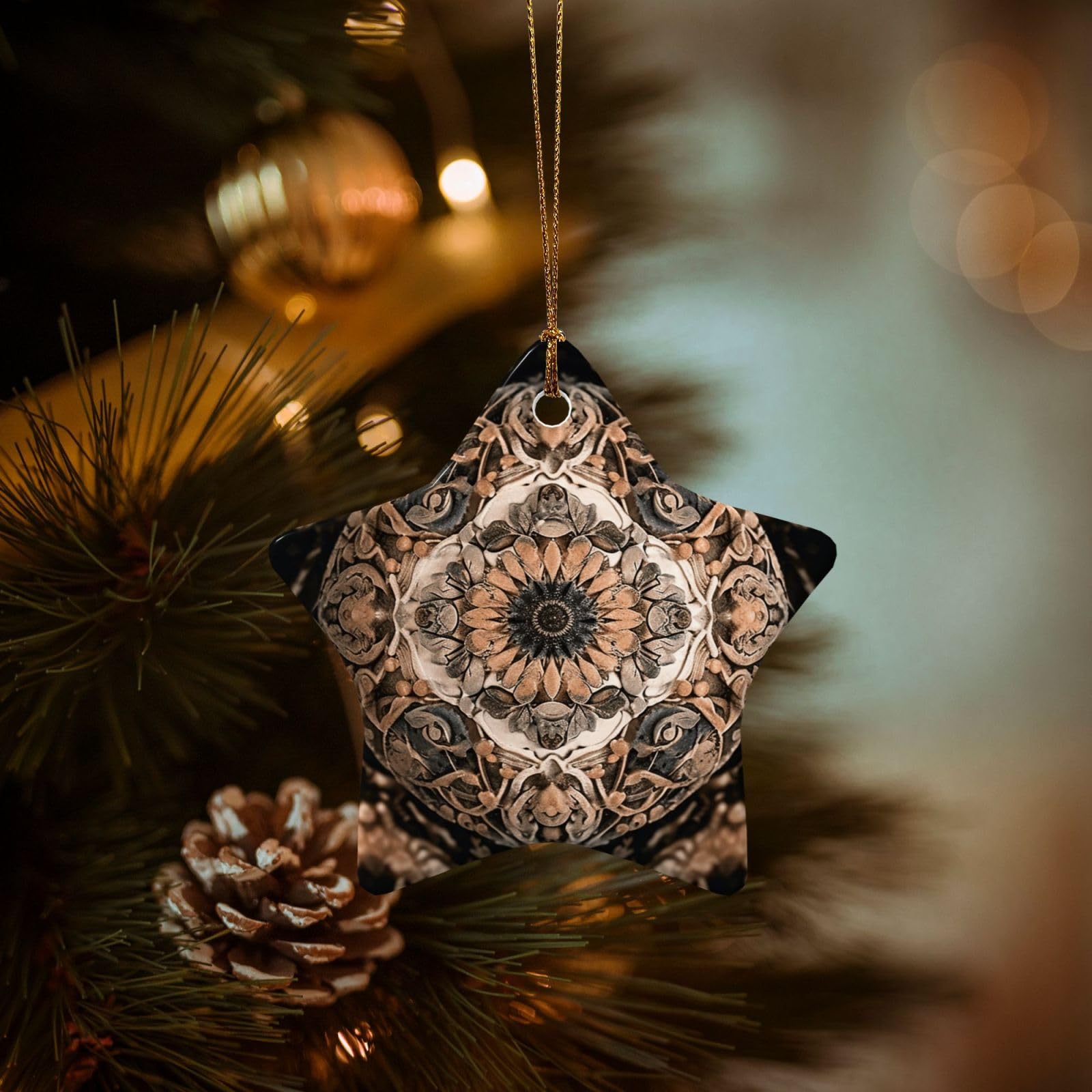 Christmas Tree Ornaments Ceramics Christmas Decorations Old Ornament Ornaments with Gold Ribbon Porcelain Xmas Tree Crafts Star Shape Hanging Pendant for Christmas Tree Party Decor