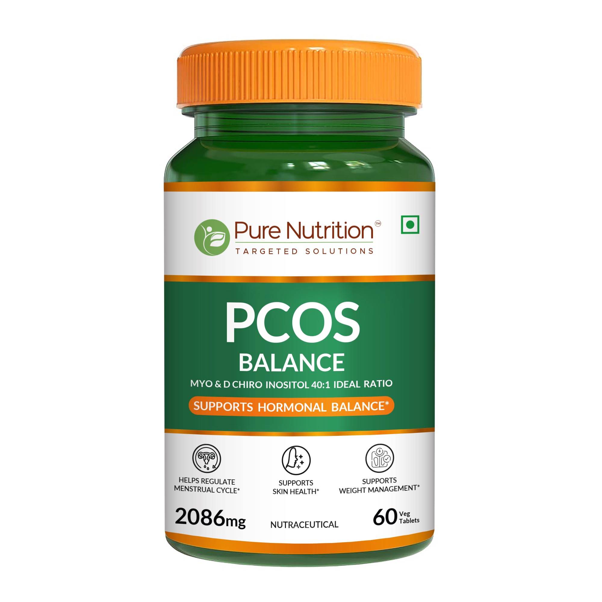 Pure Nutrition PCOS Balance Supplement for Women - 60 Vegetarian Tablets, 40:1 Ratio 2000mg Myo-Inositol to 50mg D-Chiro-Inositol, Helps Regularise Periods, Supports Hormonal Balance & Weight Management