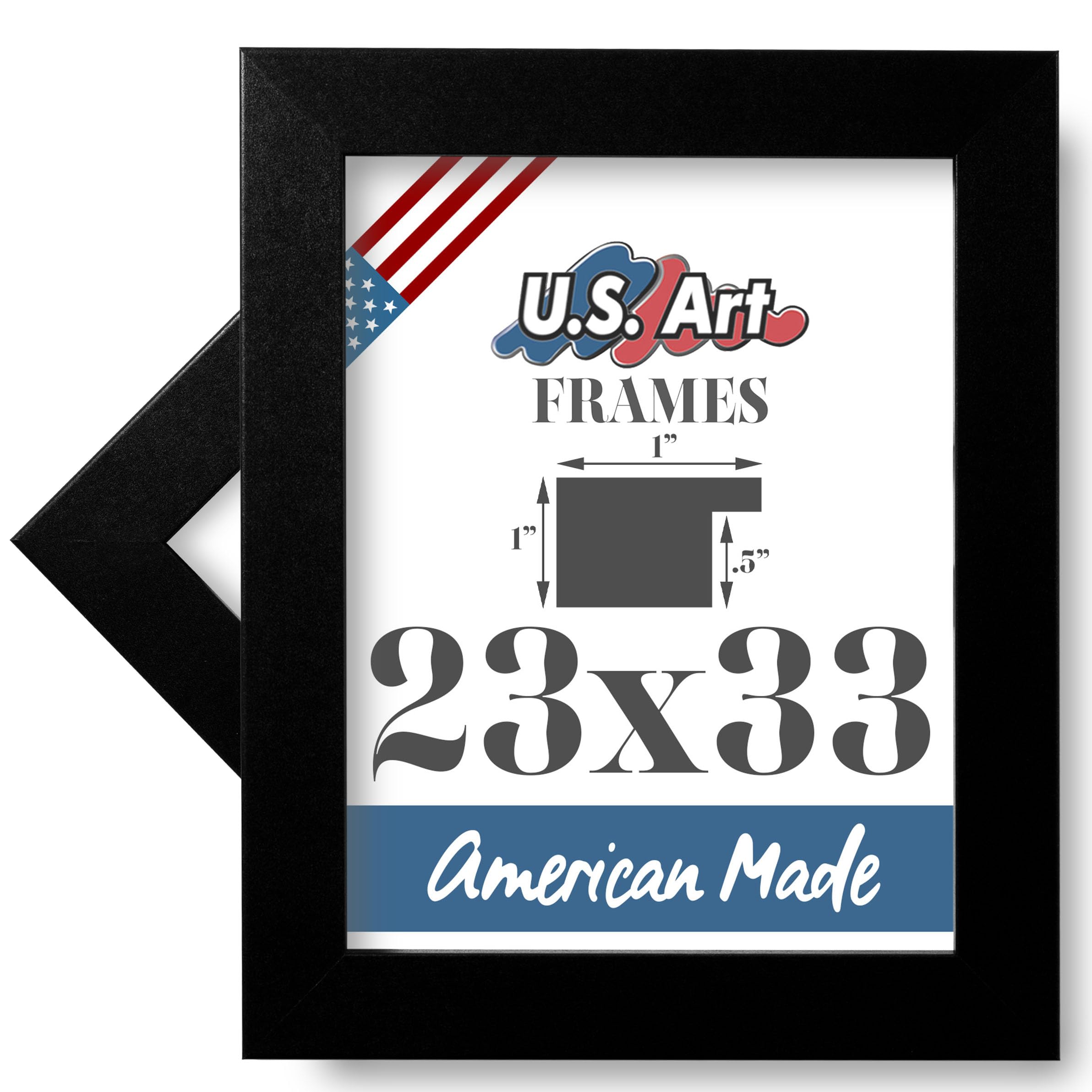 US Art 23x33 Modern Black 1 Inch Flat Picture Frame, Composite Wood Wall Decor for Wall Art, Featuring Preinstalled Hangers, UV Filtering Shatterproof