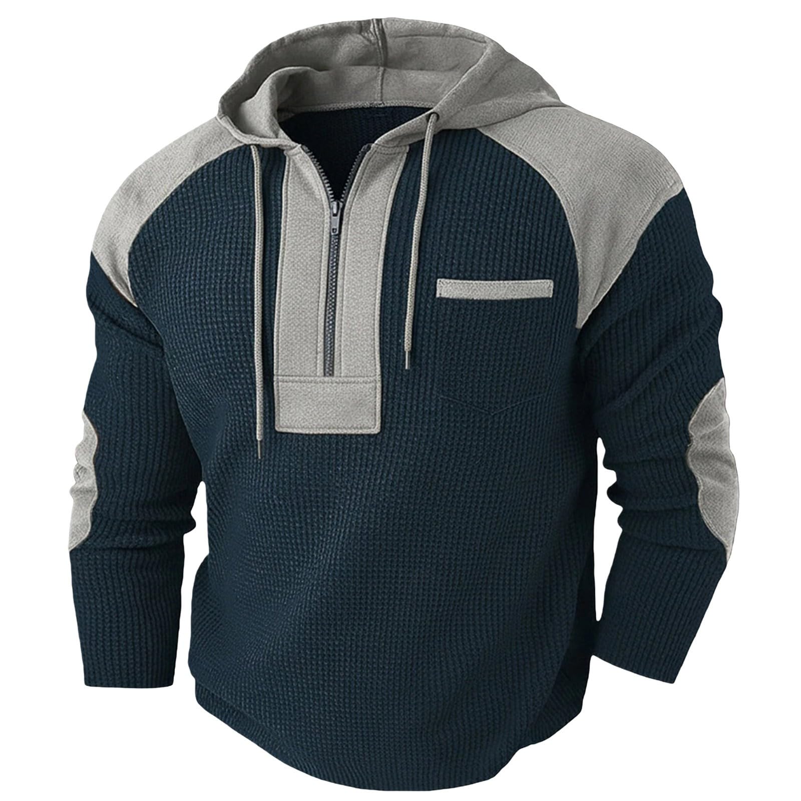 Sweat à capuche avec fermeture éclair 1/4 en tricot gaufré pour homme