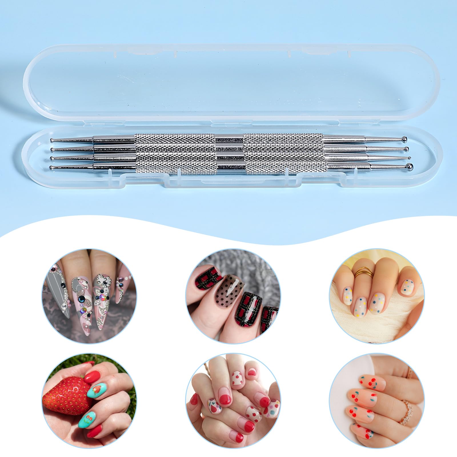 Tyqour Zestaw 4 sztuk pisaków w kropki, ze stali nierdzewnej, do malowania kropek, do manicure w kropki, wiele rozmiarów, do malowania paznokci