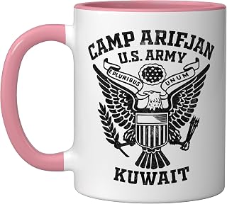 Camp Arifjan Kuwait Military Base Veteran Vintage Gifts Ceramic Mug, Pink/White