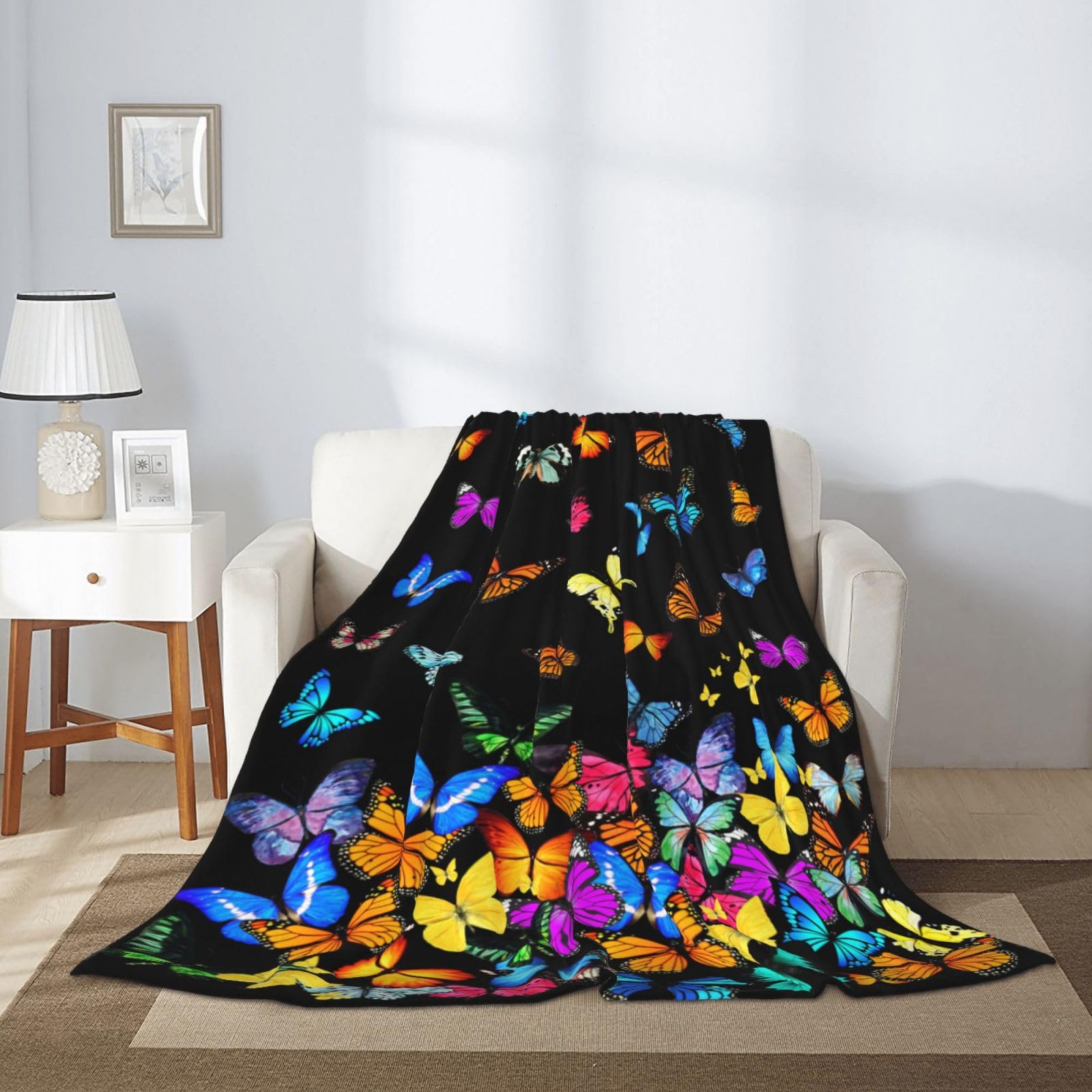Schmetterling Decke Schöne Schmetterlinge Decke Werfen Ultra Weicher Kuscheliger Flanell Schmetterling Decken Geschenke für Frauen Mädchen 100x130cm