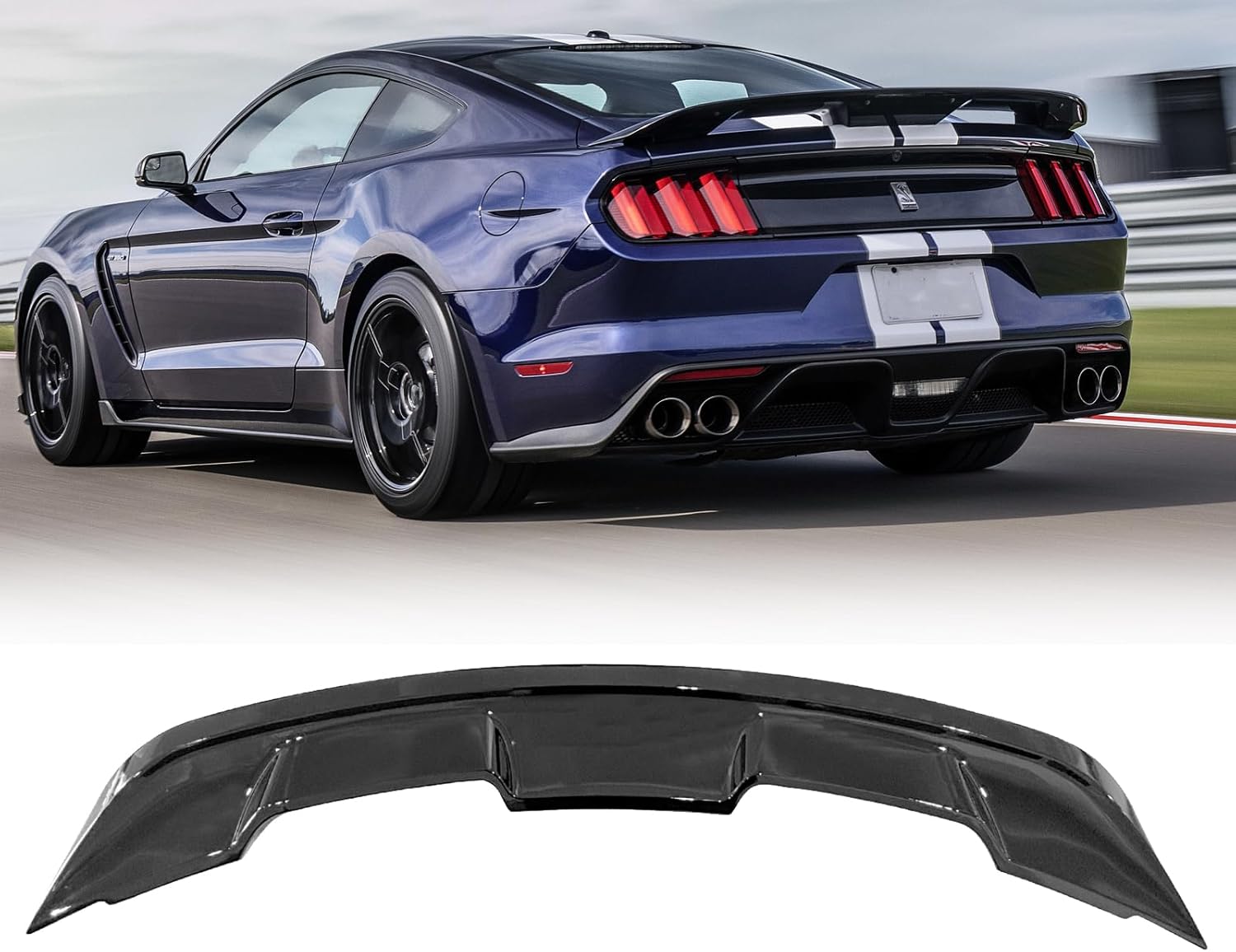 Rear Spoiler Wing for 2015-2023 Ford Mustang V6/V8/Shelby/GT/EcoBoost 2 Door Coupe GT350 GT500 Rear Trunk Lid Wing Spoiler (Glossy Black)