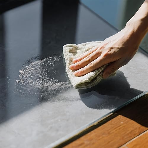 Vista 21 de Tapete para silla de 46 x 46 pulgadas – Vidrio templado redondo resistente para suelo duro, tapete para silla de oficina, suelo de computadora con 4