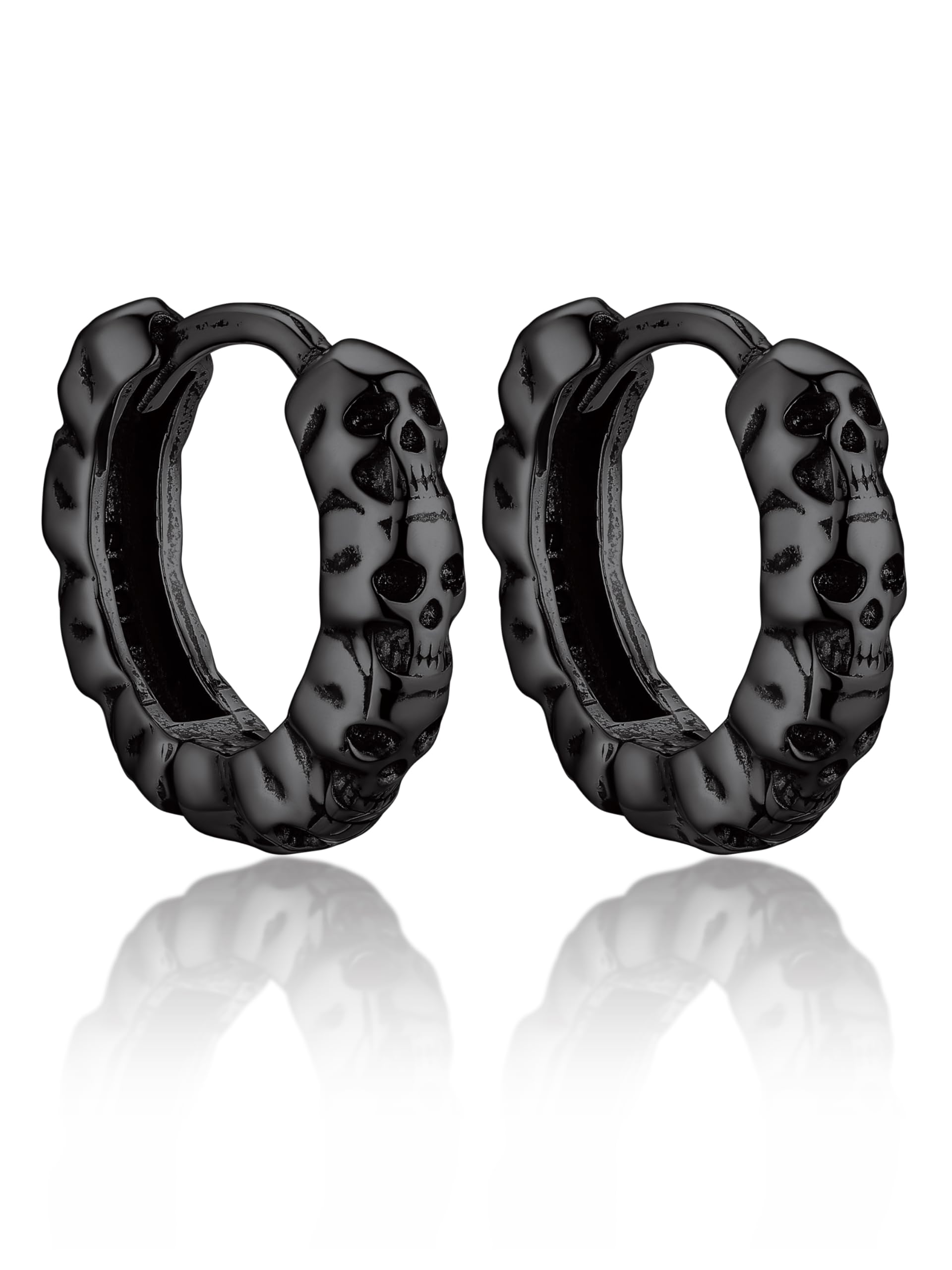 Bandmax 925 Sterling Silver Skull Stud Earrings Hoop Earrings for Women Men Punk Gothic Halloween Skull Skeleton Earring Studs Hoops