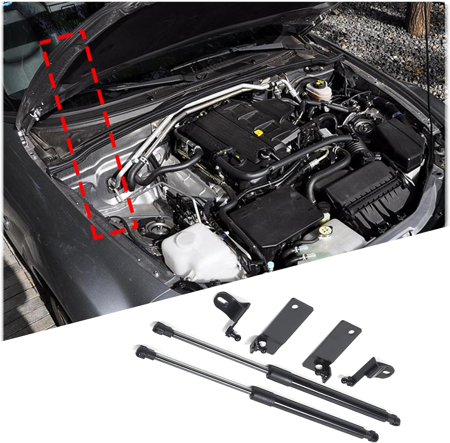 Hood Struts Compatible with 2016 and up Mazda MX-5, Front Bonnet Hood Modify Carbon Fiber Gas Charged Shock Dampers Spring Struts Bar (2 PCS) (Black)
