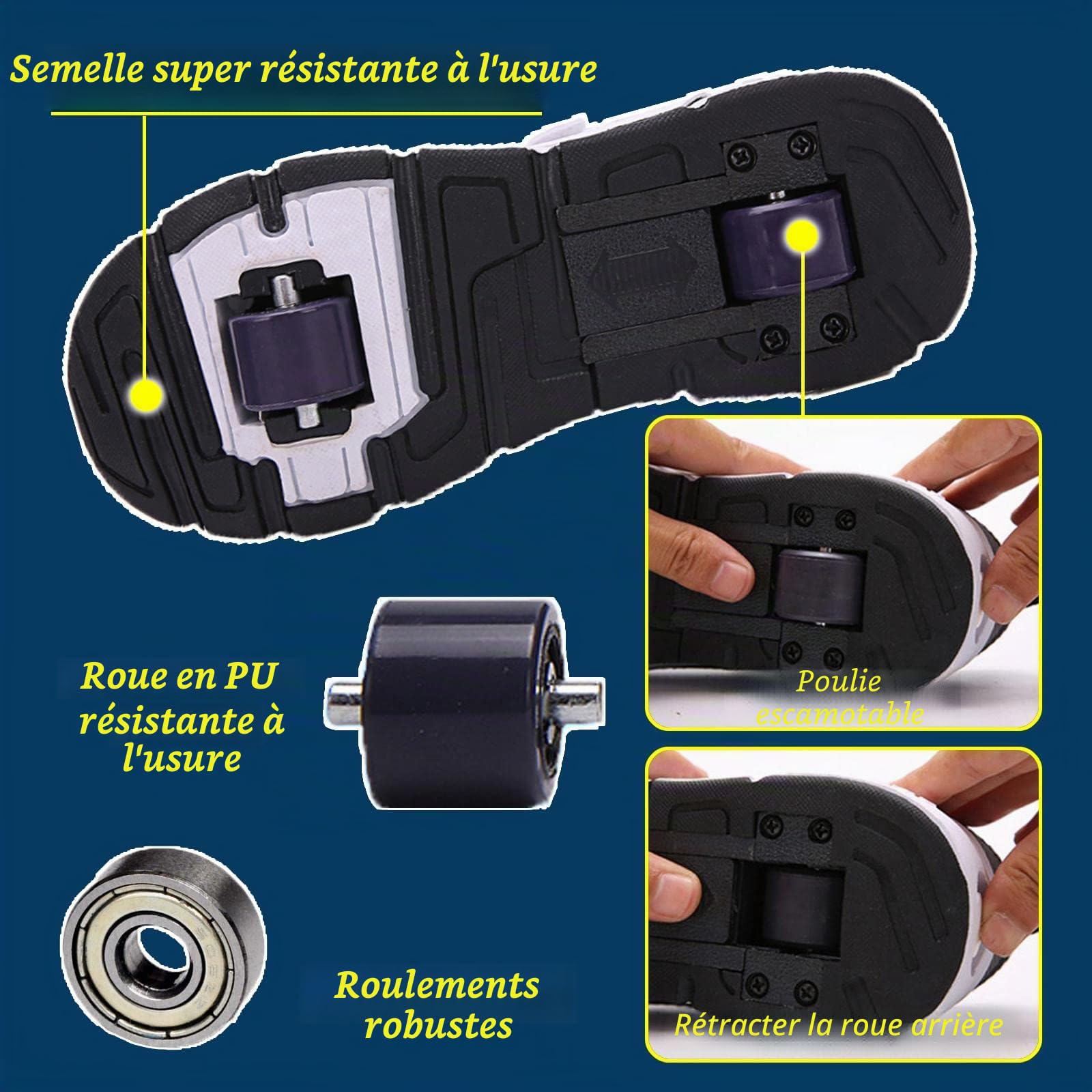 Chaussures À roulettes avec Roue Arrière Rétractable, Patins À roulettes 2 Roue, Chaussures De Sport De Skateboard pour Garçons Filles, Baskets D'extérieur Multifonctions,Black-42