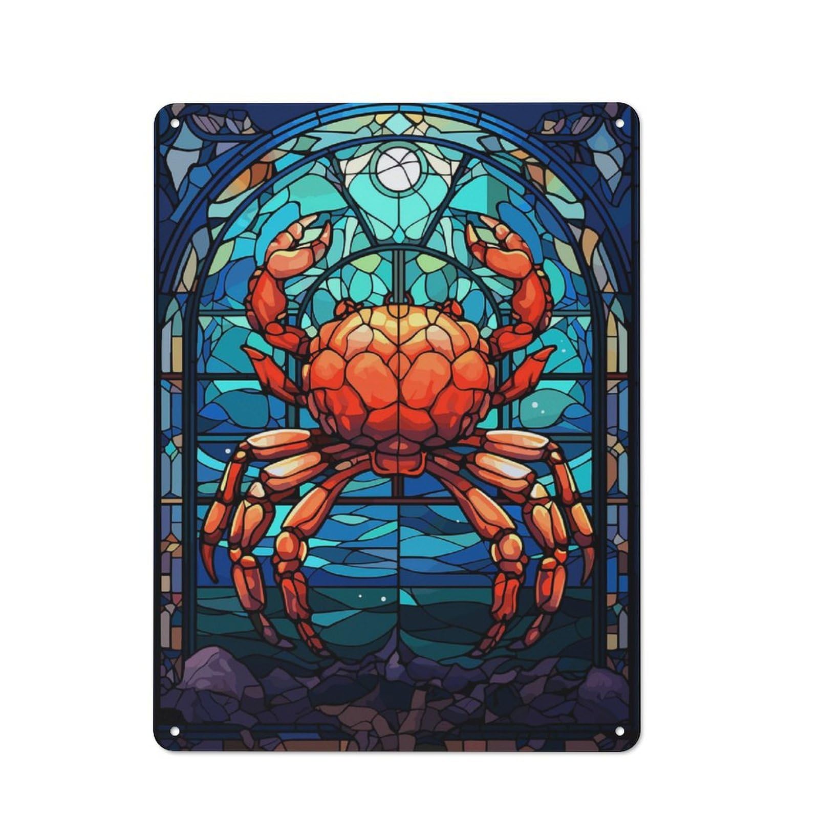 Junmoney Crab Glass Art Metal Wall Sign 40X30cm Featuring For Home Bar Wall, Suited To Bar Sign Collectors