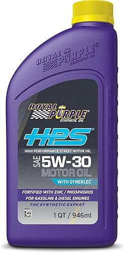 Royal Purple Aceite sintético para motor 36530-6PK HPS 5W-30 con tecnología de aditivos Synerlec, 1 cuarto de galón, caja de 6