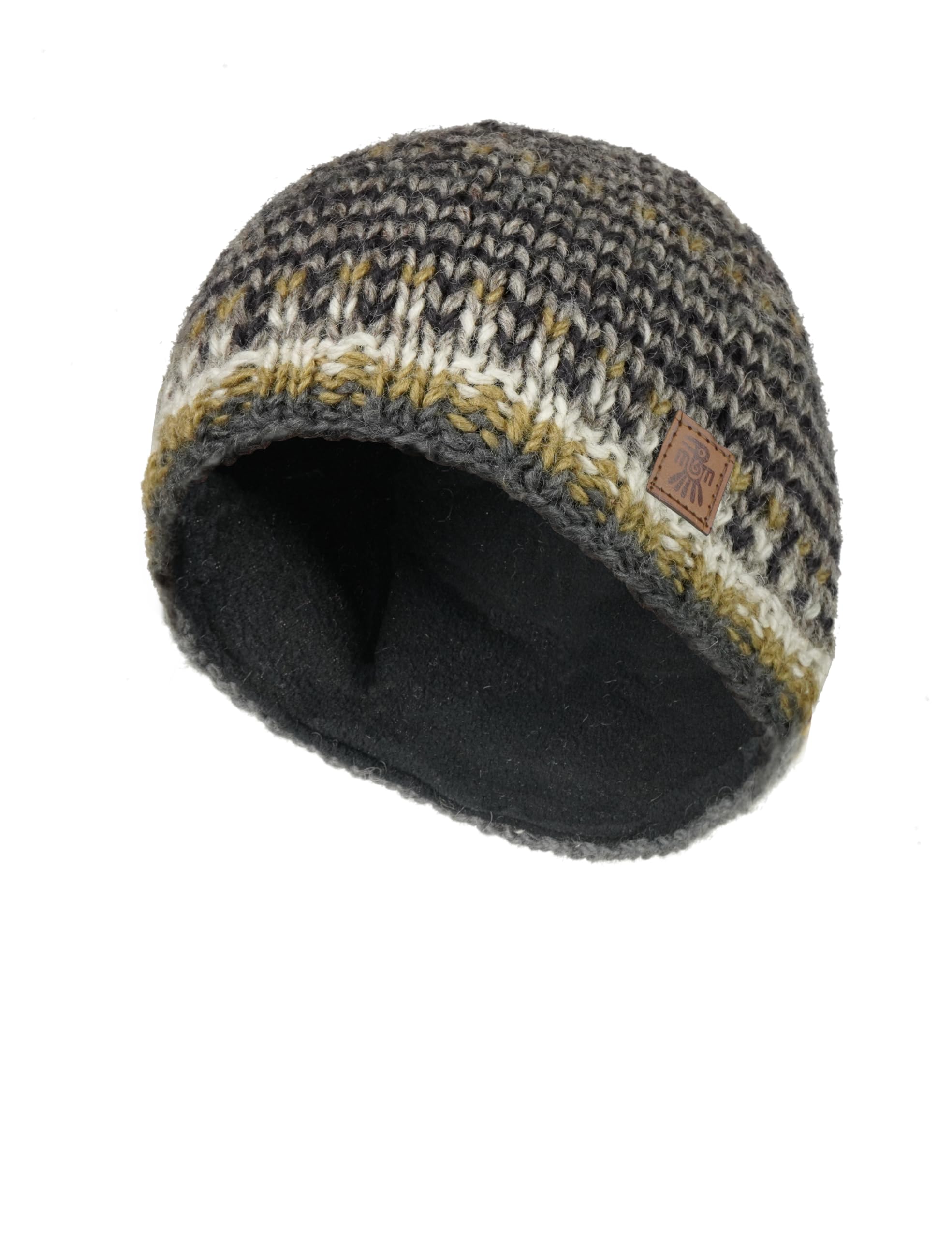 Men Wool Beanie Skull Hat Fleece Lined Headband Handknitted Charcoal Rough Stripe One-Size Handmade Skull Cap Extra Warm Fair Trade