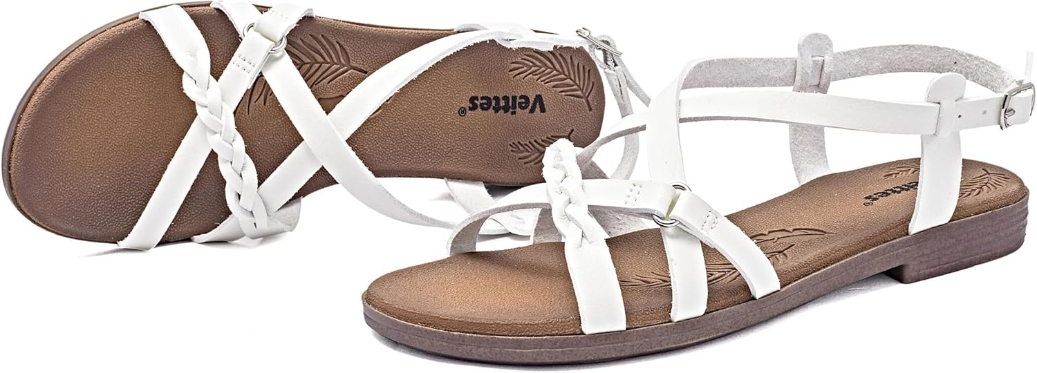 Veittes Women's Casual Flat Sandals,Fashion Braided Criss Cross Strap Braided,Adjustable Ankle Straps, Open Toe Summer Sandals - Image 4