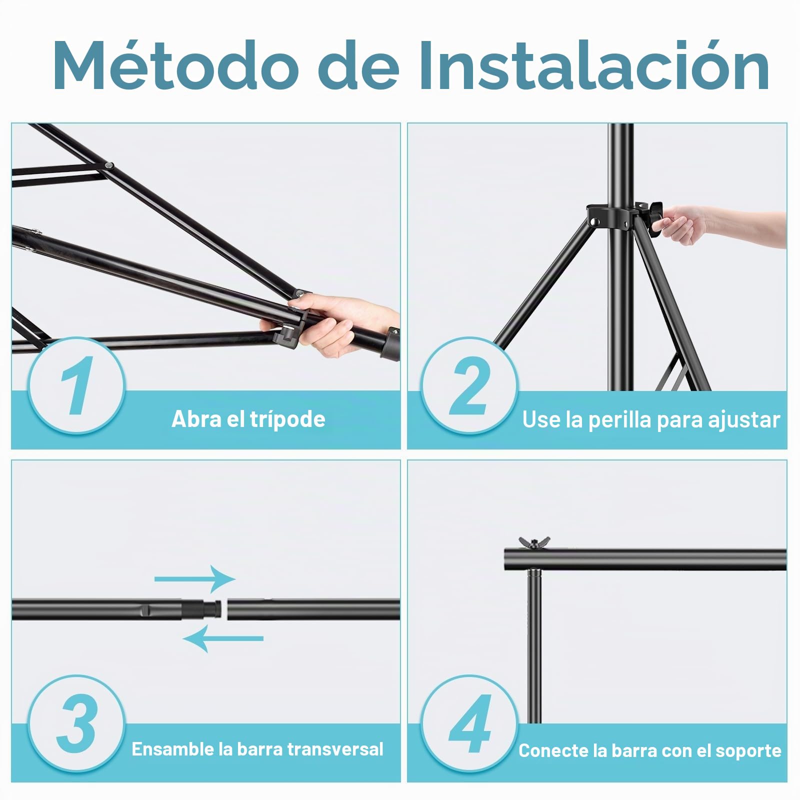 EMART Soporte de Fondo Fotográfia 2,8 x 3m, Kit de Sistema de Soporte Fondo Fotográfico Ajustable con 6 Abrazaderas de Resorte y Bolsa de Transporte para Studio Retrato de Producto