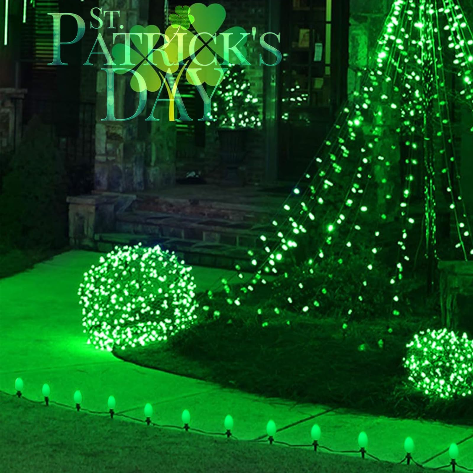25-Pack C9 Green Christmas Light Bulbs - E17 Intermediate Base, 7W Clear Green Replacement Bulbs For Outdoor String Lights