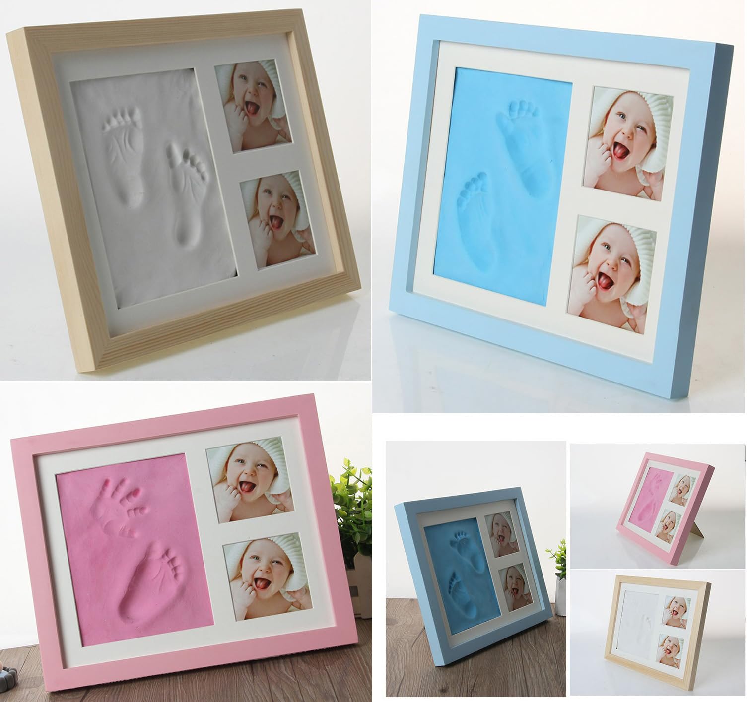 Zestaw dla Noworodka Ramka Odcisk Dłoni I Stopy,Ślad Dziecka Zestaw Pamiątkowa Ramka na Zdjęcia,prezenty na Baby Shower dla Dziewcząt Chłopców,Drewniany