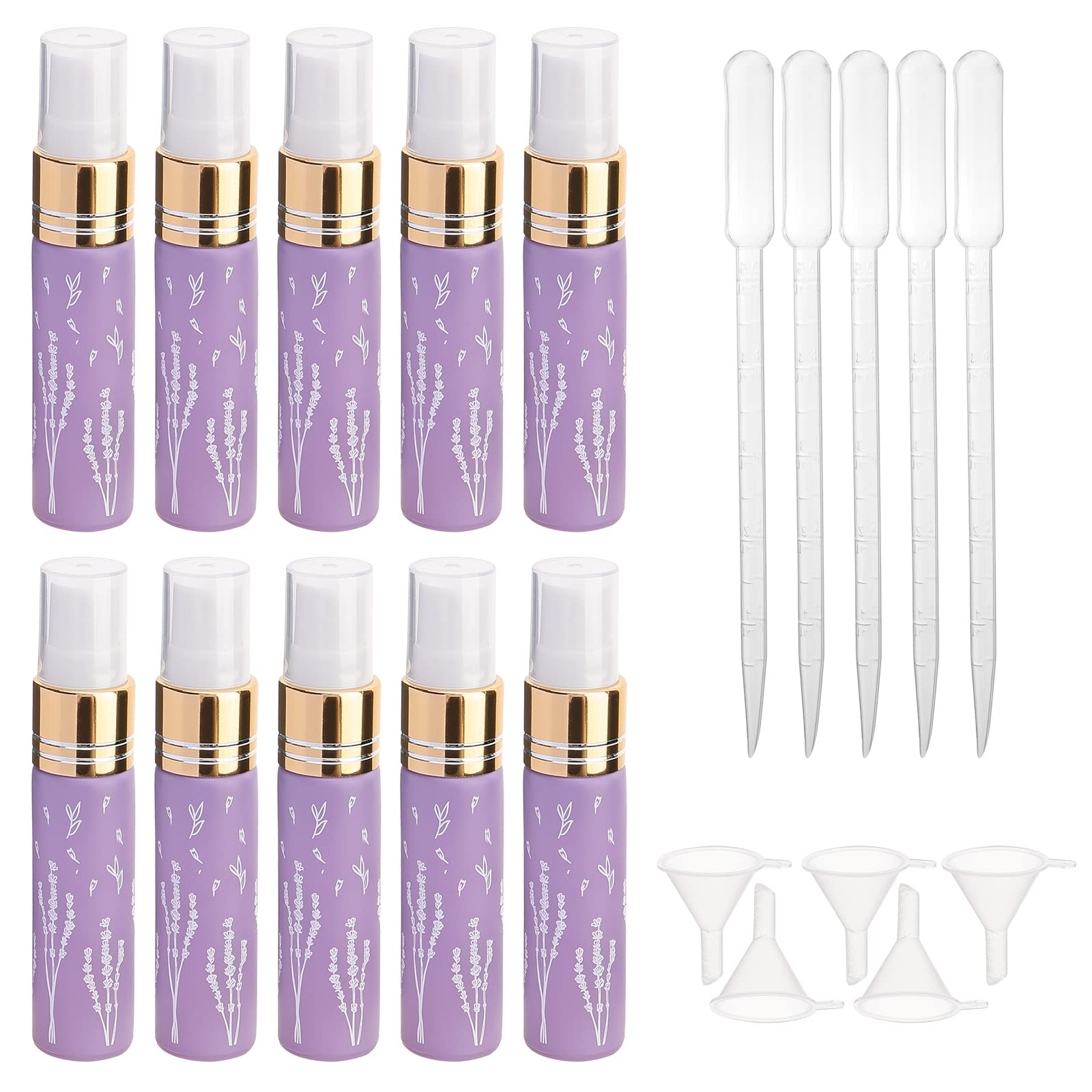 Ellbest 10pcs 10 ml/ 0.34 oz Glass Spray Bottle, Portable Fine Mist Sprayer Bottles Refillable Cosmetic Spray Bottles Perfume Vials (Purple)