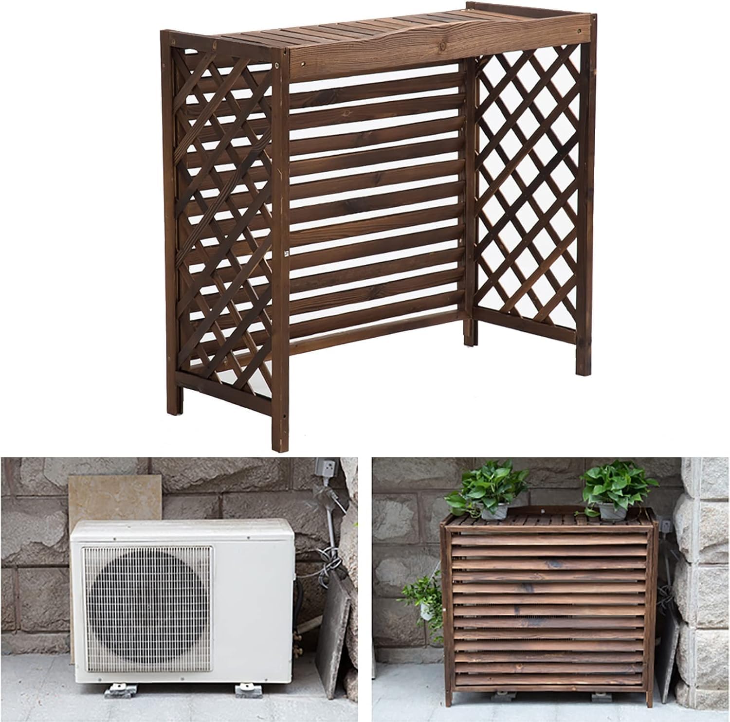 Cadre extérieur de climatiseur en bois massif pour jardin et balcon