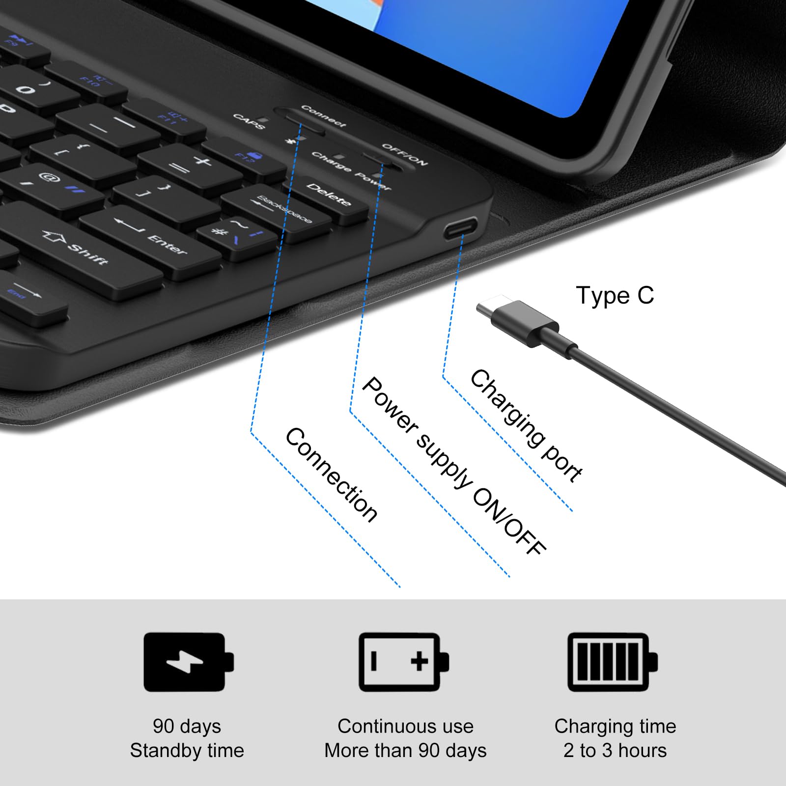 Custodia Con Tastiera Per Huawei MatePad 11.5 2025 – Magnetica E Rimovibile, Layout QWERTZ Tedesco, Bluetooth 3.0, Batteria 430mAh, Angoli Regolabili (Nero) - 3