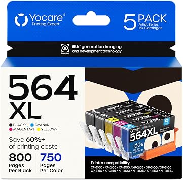 564XL High-Yield Ink Cartridges 5-Pack| Replacement for HP 564 Combo Pack | Compatible with Photosmart 5520 6520 7510 7520 DeskJet 3520 Premium C309A C410A Printer BK/PGBK/C/M/Y