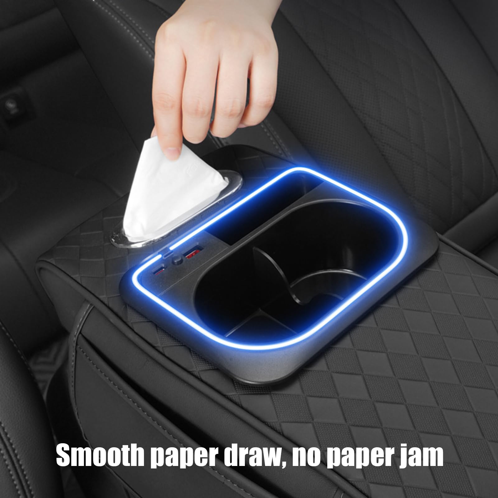 Générique Car Armrest Organizer, Multipurpose Storage Box, supporto ad alta elasticità, supporto per cuticole, built-in Cup and Tissue Holders, Comfortable Driving Accessory, 36,5 x 19,5 x 8 cm