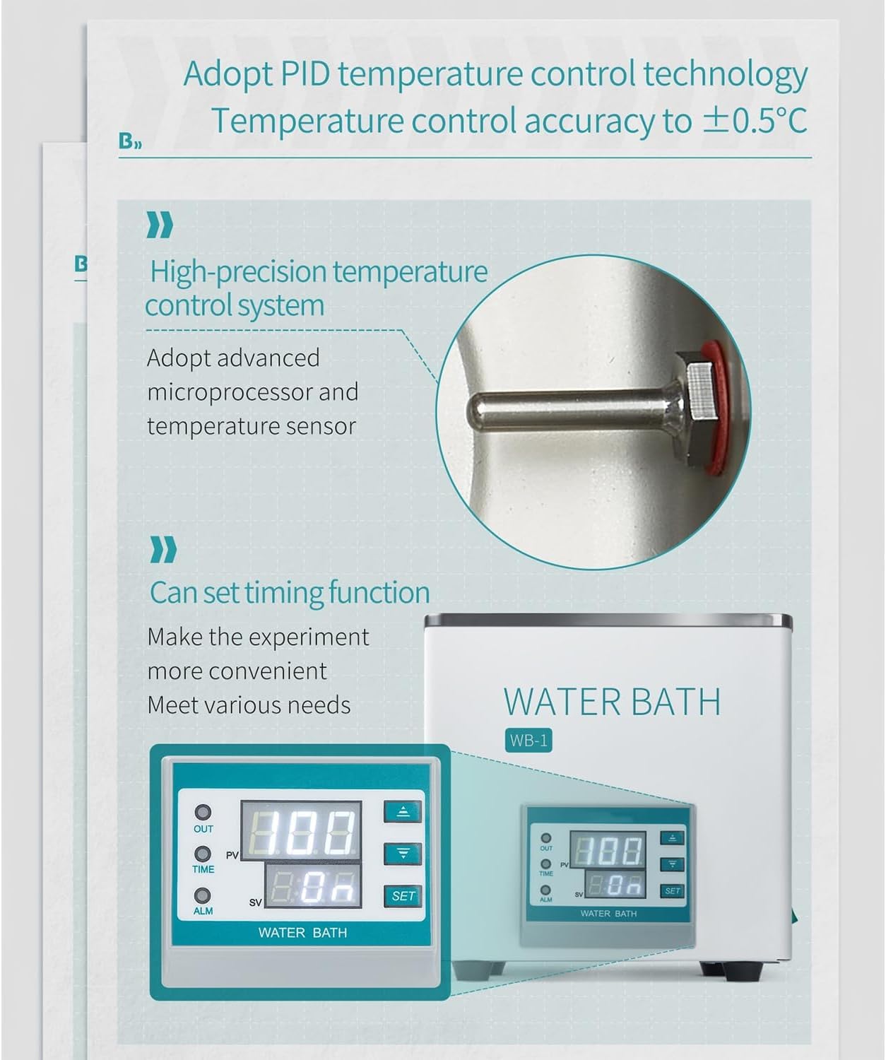 TYH Baño De Agua Digital De Laboratorio De 3 litros, Baño De Agua Termostático Digital De 300 W con Protección contra Quemaduras En Seco, Calentamiento De 360°, Acero Inoxidable