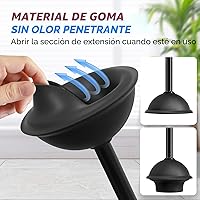 Vista 4 de FORASTO- Juego de desatascador y cepillo para inodoro 2 en 1, desatascador con mango alargado, herramientas de limpieza para baño, suministros