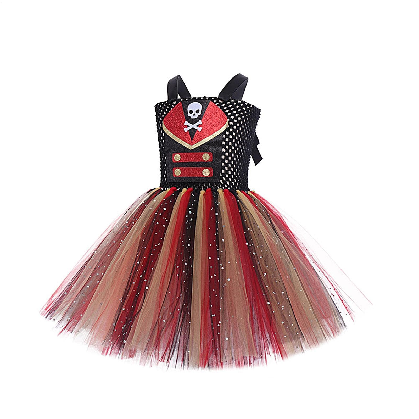 Costume da pirata per ragazze vestito da spettacolo teatrale di Halloween | Costume bucaniero di ruolo con fascia per ragazze 2-12 anni feste a tema spettacoli sul palco spettacoli scolastici riunioni