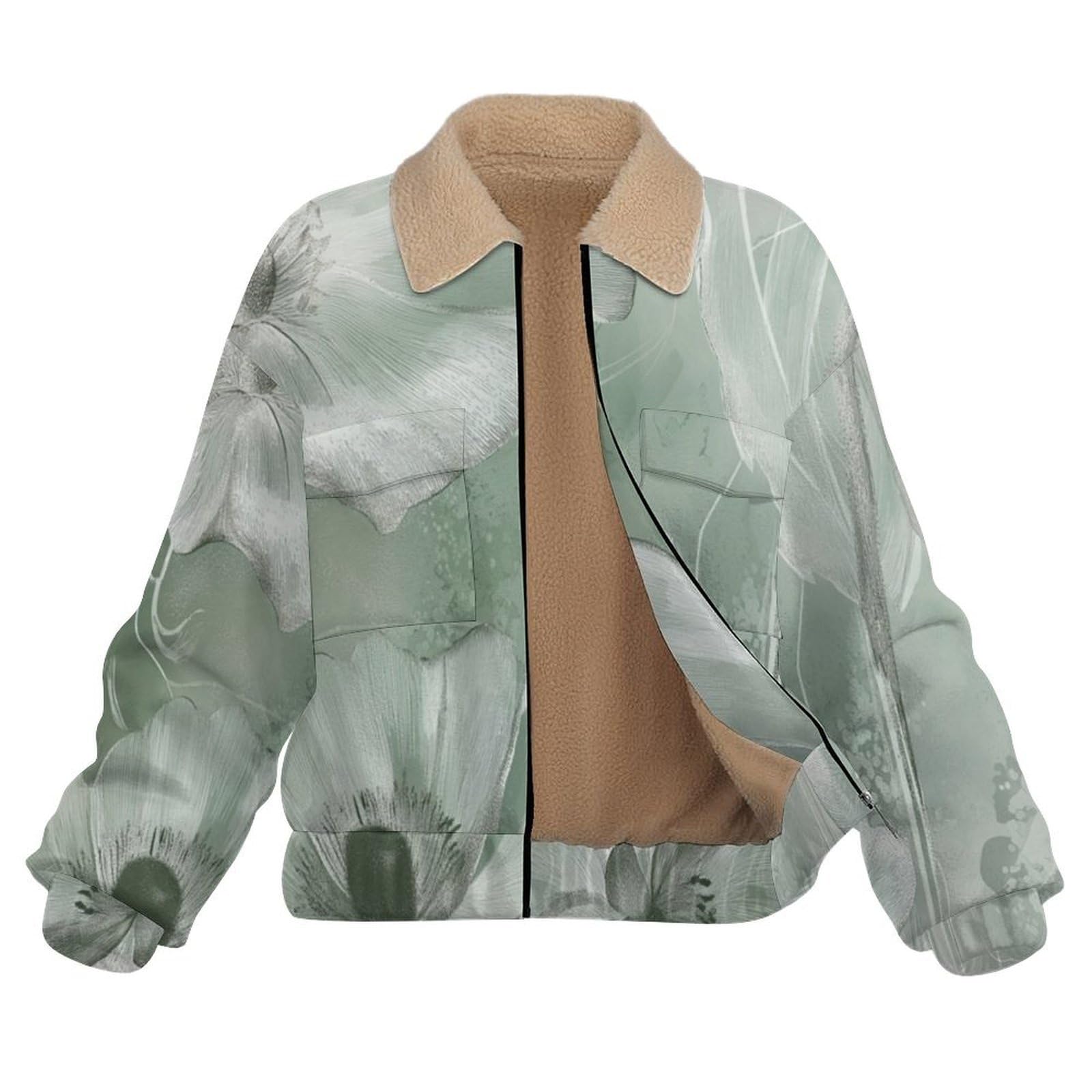Donna Pile Giacca con Cerniera 2 Face, Floreale astratto fiori, Comoda in Pile di Velluto Spesso e Tasche Giacca Calda, Casual Grande Giacche Autunno e Inverno