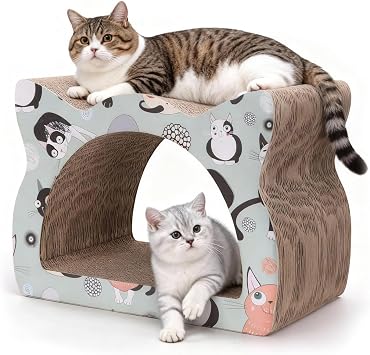 Nobleza - Cat scratch Post Scratching Board Cat Shape Kitten Lounge Cardboard Scratcher with Catnip