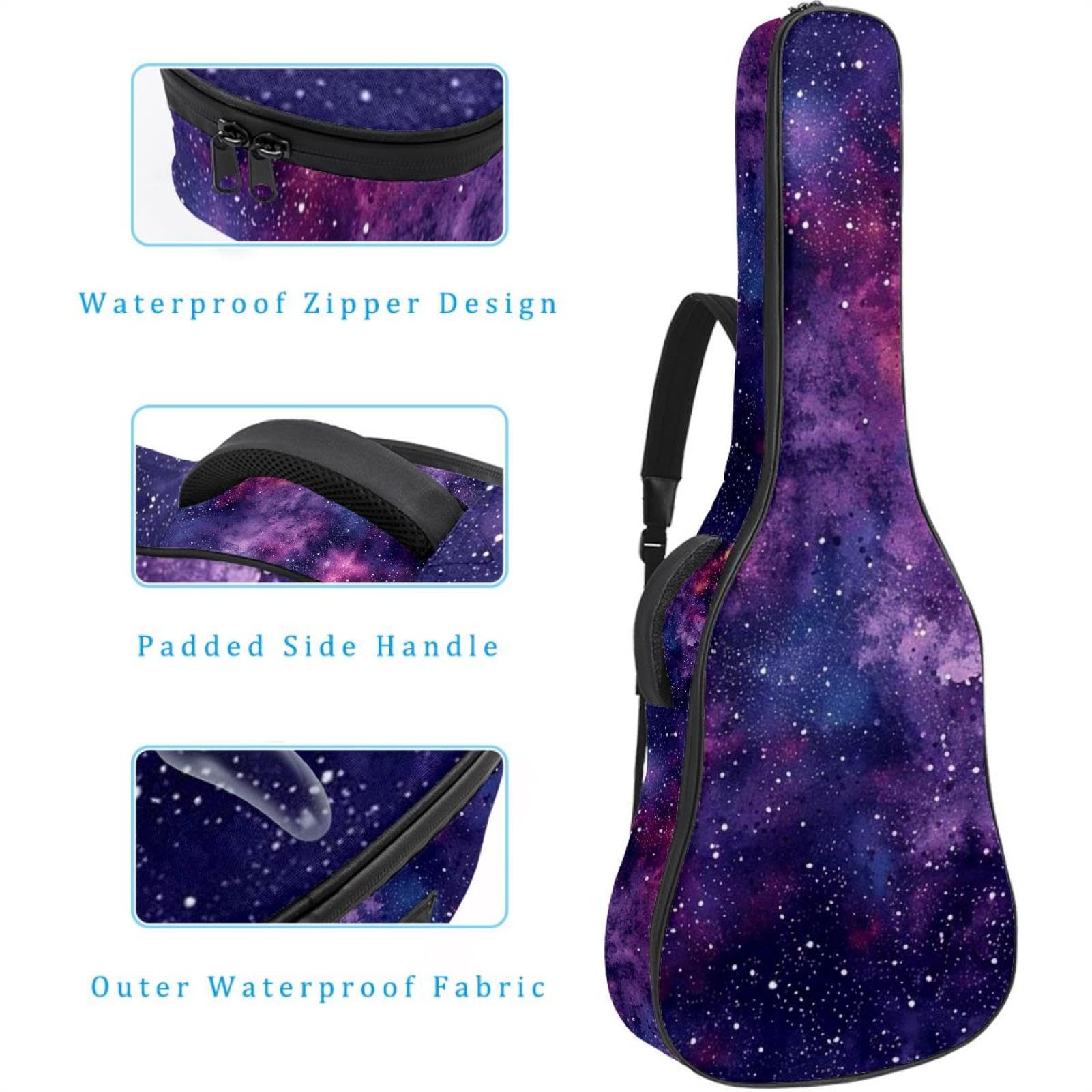 Tasche für Bassgitarre mit violetter mystischer Galaxie, Tasche für Akustikgitarre, 101,6 cm (40 - 41 Zoll), wasserdichte Oxford-E-Gitarre, Gigbag für akustische Konzertgitarre, Ukulele, Lila