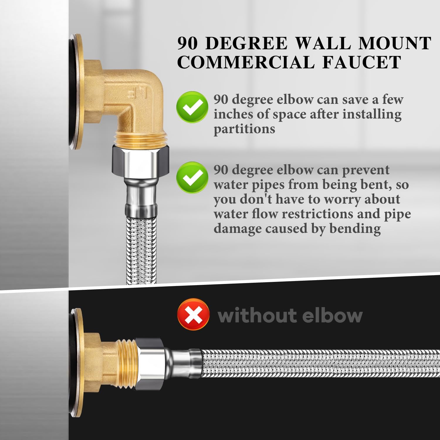 Wall Mount Commercial Faucet Installation kit,Brass 90 dergee backsplash Mount Set for Stainless Steel Commercial Kitchen Prep & Utility Sink,Lead-Free 2 Pack - Image 2