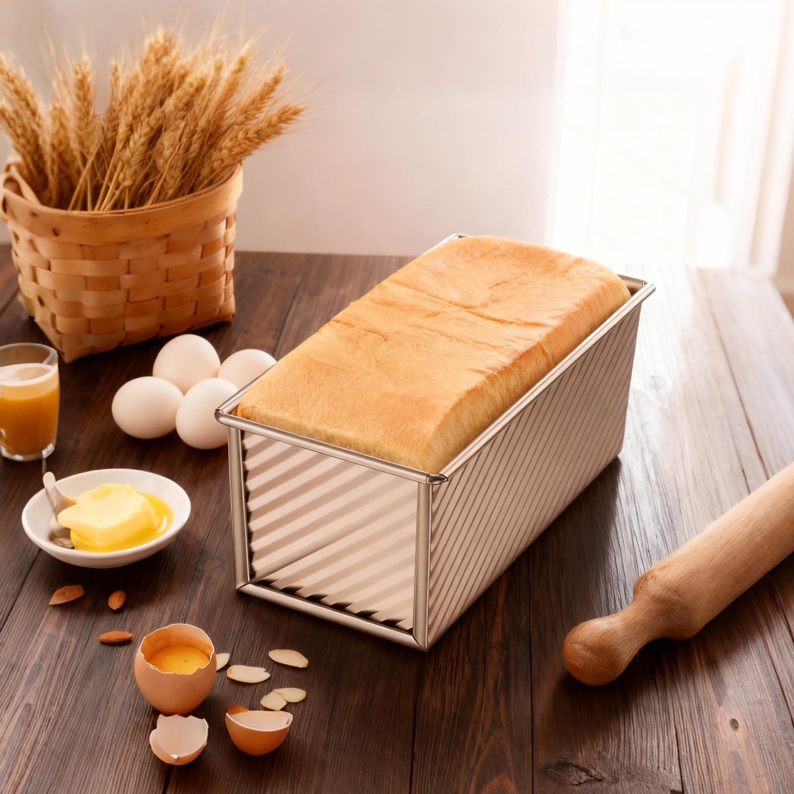 Moule Pain de Mie avec Couvercle, 1000g Moule a Pain Rectangulaire, Moule en Acier Carbone Antiadhésif Idéal pour Toast, Moule à Pains avec Trous de Ventilation pour Toasts et Gâteaux