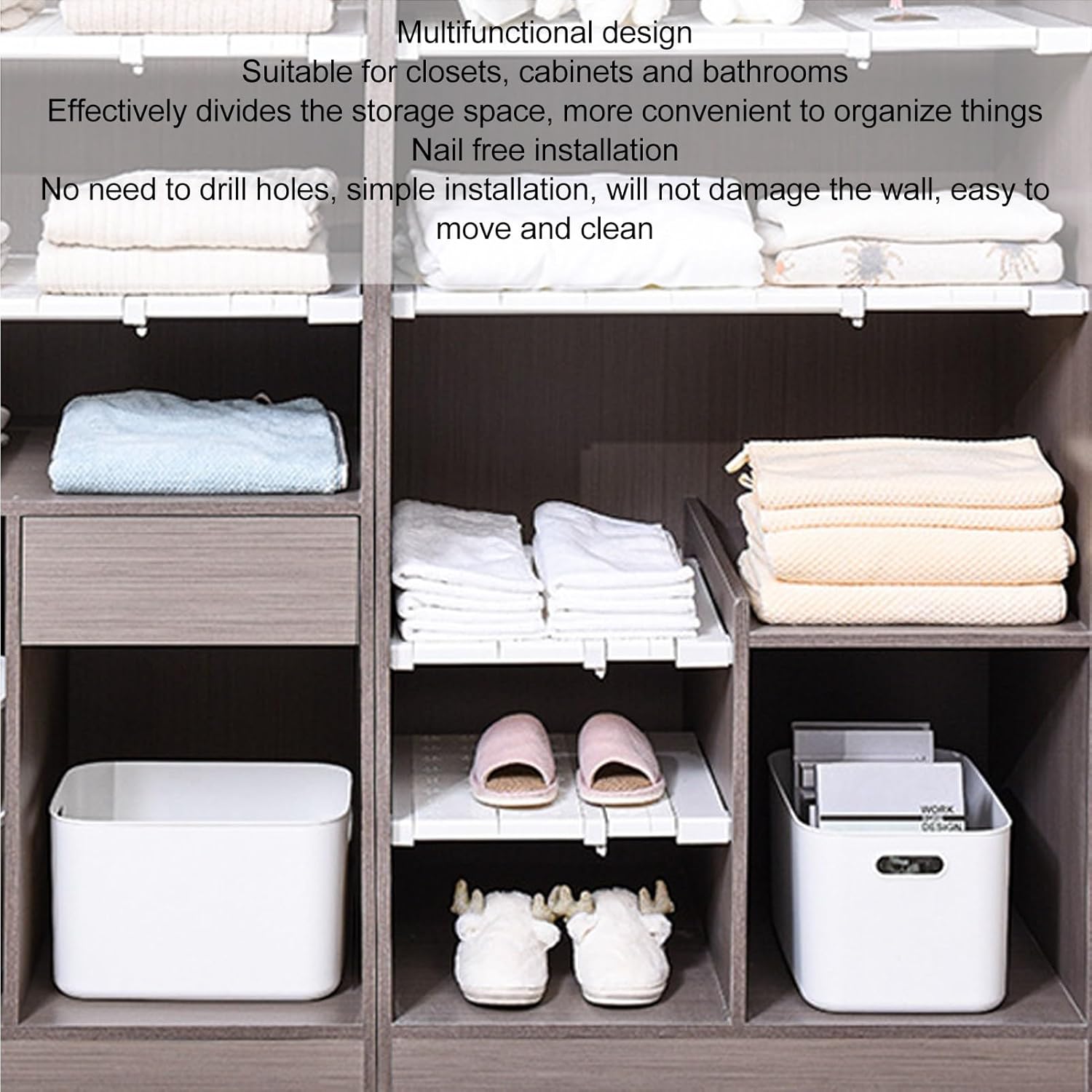 Expandable Closet Shelves, Adjustable Lengt, Space Saving Storage Rack, Retractable Divider, Shelf Storage Rack for Closet, Cabinet (91‑122cm/35.8‑48.0in Length)