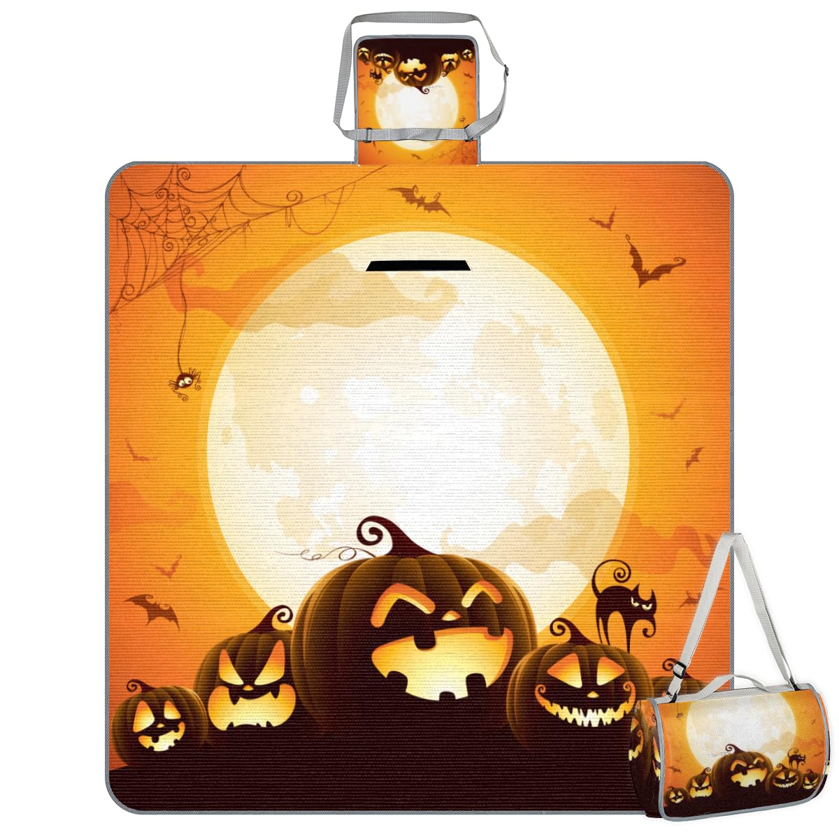 Shimoshe Picnic Blankets 57”x 59”, Halloween Moonlight Pumpkin Waterproof Sandproof Picnic Mat Lightweight Foldable Beach Blanket for Camping Park Grass Beach Outdoor Blanket