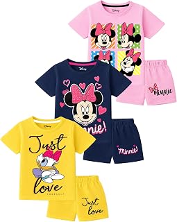 Kuchipoo © Disney Girls Regular Fit Cotton T-Shirts and Shorts Set - Pack of 3 Price In India