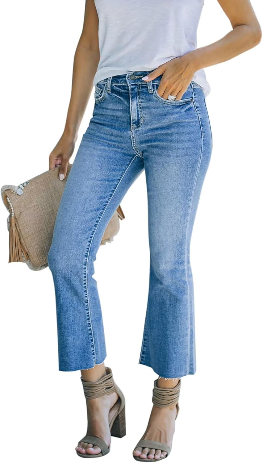 Women's High Waisted Crop Flare Jeans for Women Cropped Bell Bottom Jeans for Women Bootcut Denim Pants with Live Hem - Image 2