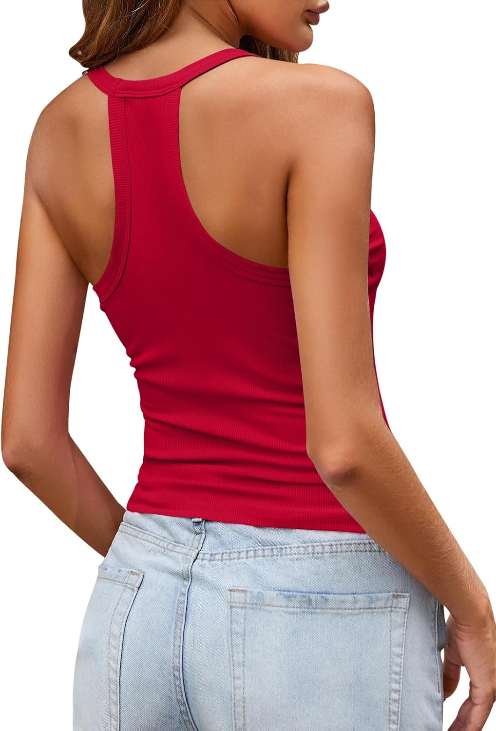 Imily Bela Womens Racerback Tank Tops Summer V Neck Ribbed Knit Yoga Workout Camisole Top - Image 5